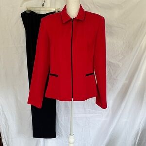 Studio One Red Zip-Front Women's Blazer with Navy Trim